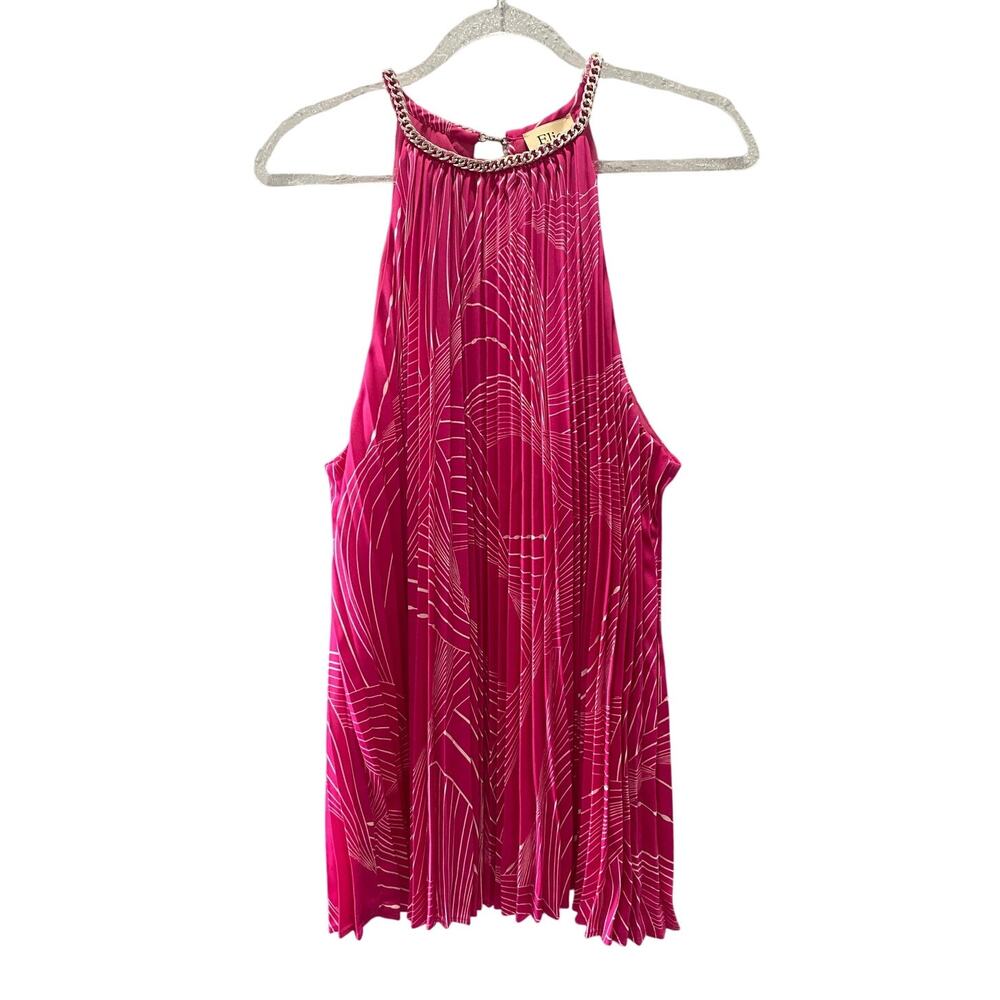 Elie Tahari Pink Pleated Healter Top Chain Neck Party Datenight Romantic Sz XL